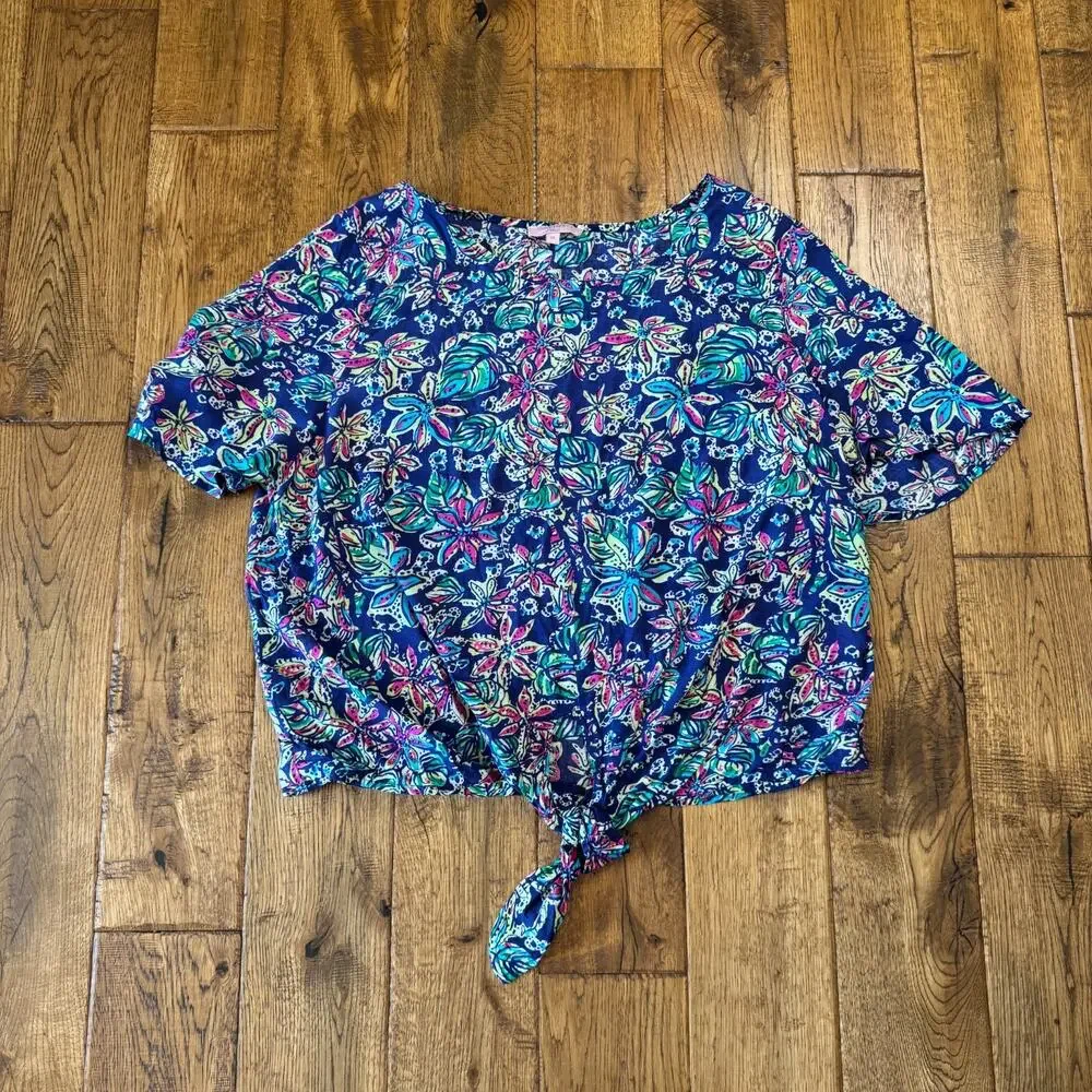 St. Tropez West Floral Tie Front Blouse and Navy Sunny Leigh Palazzo Pants XL